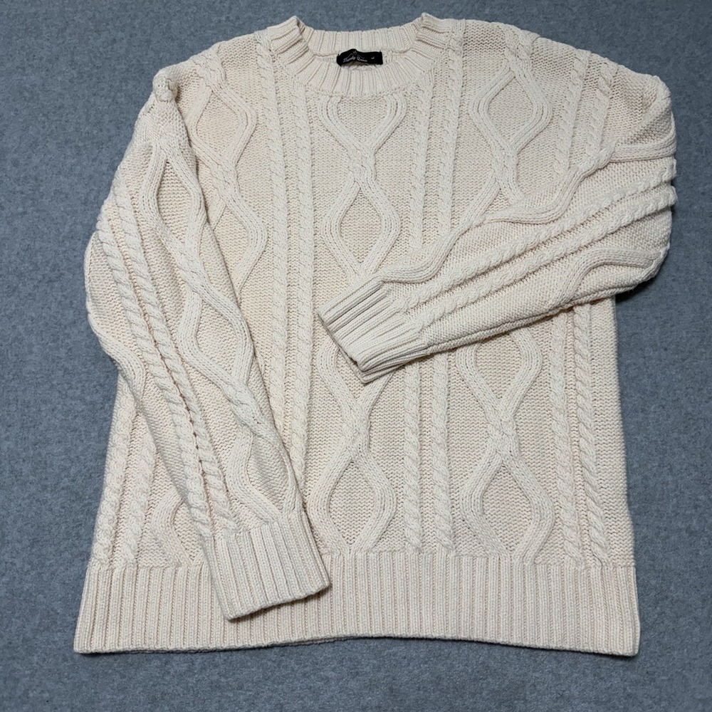 Trendy Queen Pullover Chunky Cableknit Cabincore Sweater Cream Stretch Cozy Sz L